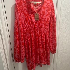Red and Pink Patterned Dress